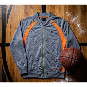 Air Jordan Kids Zip Track Jacket Gray Orange Jumpman Wings Logo Size 14